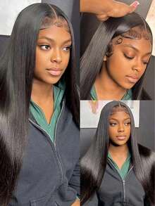 Tóc giả không cần keo dán, làm từ tóc thật nguyên chất, kích thước 13x4, độ dày 180%, đã được tỉa sẵn với tóc con, kiểu tóc thẳng, phần ren phía trước trong suốt, thích hợp cho nữ sử dụng hàng ngày. Tóc giả dài thẳng, làm từ tóc thật, kích thước 13x4, độ dày 180%. - Natural Black - Xem 6