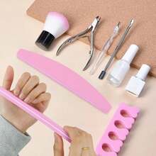 10块指甲抛光块，100/180目海绵抛光块，可水洗双面指甲打磨块，适用于亚克力和天然凝胶指甲（粉色，新月形） - 粉色 - 查看 8