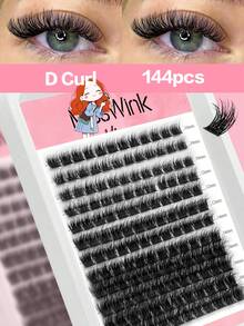 Waloshow Mi giả Miss Wink 144-240 sợi dày, xoăn, kiểu D-Curl xòe, dày 0.07mm, tự làm mi giả tạo hiệu ứng mắt to 3D, độ dày hỗn hợp 8-16mm, mi mắt mèo tự nhiên thoải mái, món quà tuyệt vời nhất dành cho phụ nữ và các cô gái. - D - Xem 1