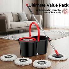 Fregona giratoria multifunción de acero inoxidable para uso doméstico (con mango telescópico y ruedas silenciosas) – Incluye 2 cabezales de microfibra y un mango telescópico de 96,5 a 155 cm. - C - Ver 7