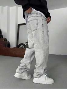 Men's Casual Washed Personalized Versatile Denim Jeans - 灰色 - 查看 2