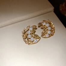 Diamond-Studded Pearl Branch Earrings And Necklace, Vintage Court Style, Elegant Collarbone Chain, Light Luxury High-End Jewelry For Womenjewelry,Gold Jewelry,Necklaces For Women,Suitable For Gifting To Friends, Family, Colleagues, And Teachers, As Well As For Parties, Daily Activities, Outdoor Gatherings, And More. - 銀針-金色 - 查看 6