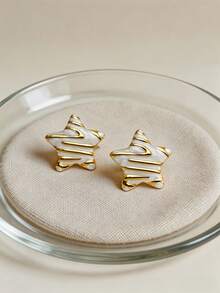 OBOVAY 2pcs/Set Pendientes de Acero Inoxidable Blanco de Moda, Estilo Vintage de Estrella & Flor, Pendientes Elegantes Adecuados para Uso Diario, Vacaciones y Fiestas, Regalo Perfecto para el Día de la Madre, Pascua o Vacaciones en la Playa - Blanco - Ver 6