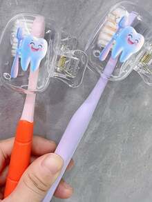 Bộ đựng bàn chải đánh răng 2D Flat, Tooth Guardian, thiết kế dễ thương, thích hợp mang theo khi đi du lịch và ở nhà, có nắp trong suốt, nhỏ gọn và di động, bảo vệ đầu bàn chải, có hai lỗ thoát nước và thông gió, lý tưởng cho gia đình, ký túc xá và khi di chuyển | Giá đỡ đầu bàn chải dễ thương để sắp xếp phòng tắm, lý tưởng cho gia đình và ký túc xá. - Nhiều màu - Xem 3