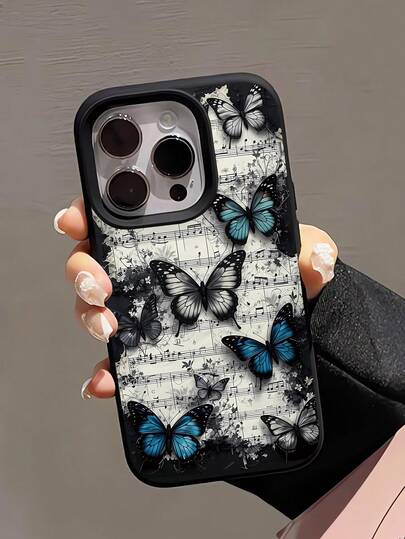 1 chiếc ốp lưng điện thoại TPU màu đen chống sốc, viền lỏng, họa tiết nốt nhạc và bướm, cá nhân hóa, phù hợp với 16 Pro Max/16/16 Pro/16 Plus/15/15 Pro Max/15 Pro/11/12/13/14 Pro Max/11 Pro/11 Pro Max/12 Pro/12 Pro Max/13 Pro/13 Pro Max/14 Pro/14 Pro Max, ốp mềm, thanh lịch