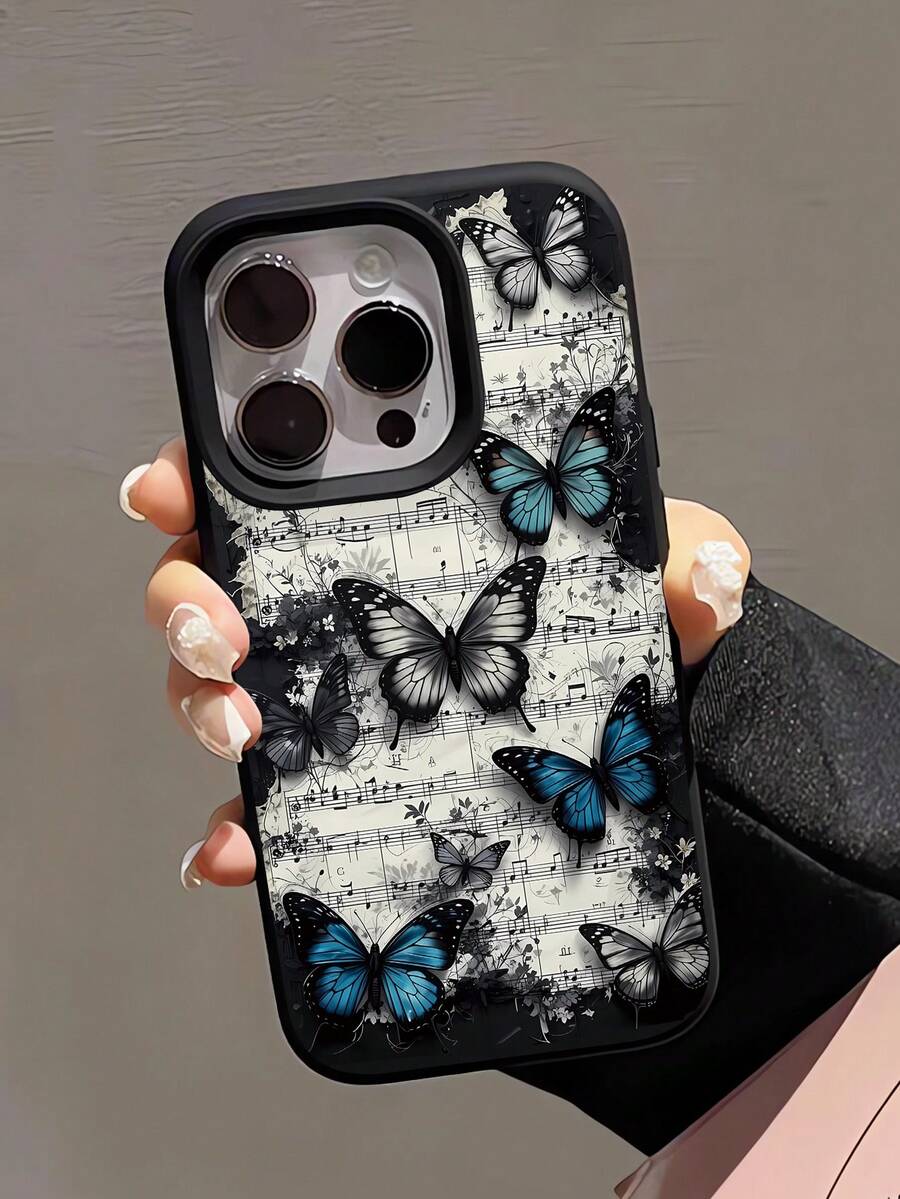 1 chiếc ốp lưng điện thoại TPU màu đen chống sốc, viền lỏng, họa tiết nốt nhạc và bướm, cá nhân hóa, phù hợp với 16 Pro Max/16/16 Pro/16 Plus/15/15 Pro Max/15 Pro/11/12/13/14 Pro Max/11 Pro/11 Pro Max/12 Pro/12 Pro Max/13 Pro/13 Pro Max/14 Pro/14 Pro Max, ốp mềm, thanh lịch - Nhiều màu - Xem 1