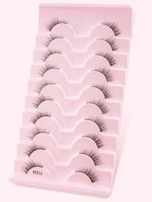 10对猫眼蓬松3D手工仿貂毛卷曲透明小眼日常妆容假睫毛，女士适用 - 黑色 - 查看 7