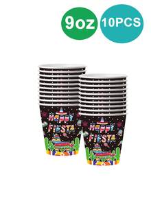 10 piezas de bandejas de papel a rayas de colores para fiesta de cumpleaños mexicana, decoración de fiesta de carnaval del 5 de mayo, perfectas para fiesta de cumpleaños, fiesta familiar, fiesta con amigos, fiesta de verano al aire libre - Multicolor - Ver 5
