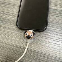 2 chiếc dây đeo điện thoại hình chó Pug dễ thương, chống gãy, chống nứt, tương thích với cáp sạc Lightning/Type-C, phụ kiện bảo vệ cáp. - màu nâu - Xem 5