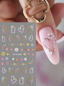 Miếng dán móng tay kiểu Pháp 5D bằng acrylic, khung vàng, họa tiết hoa tình yêu, hình dập nổi, hình hoa cúc, họa tiết in hoa, dụng cụ làm móng mùa hè, phụ kiện salon. - Nhiều màu - Xem 15