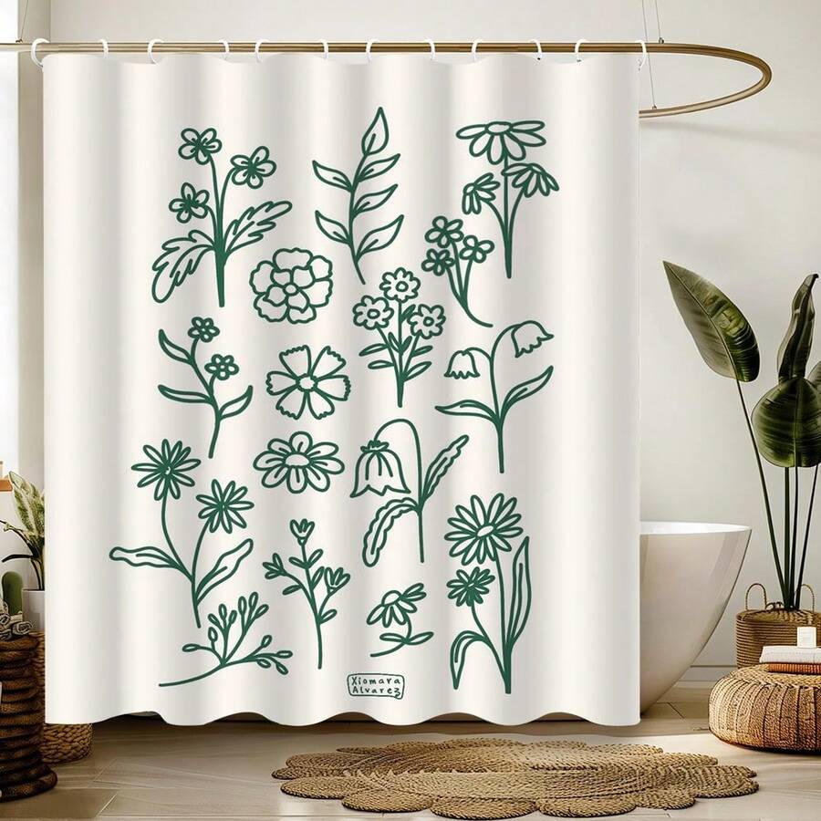 1pc Floral Pattern Art Spring Style Shower Curtain, Modern Painting-Style Design, Unique Home Gift, Gift For Friends, Machine Washable, All-Season Use, Bathroom Decor - Multicolor - View 1