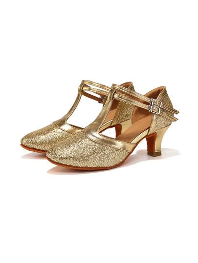 女童时尚亮片高跟拉丁舞鞋闪亮舞厅舞鞋莎莎舞表演舞凉鞋派对舞鞋