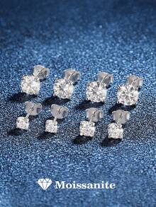 一对时尚精致的五爪莫桑石925纯银耳环，适合日常佩戴、派对、周年纪念、情人节、婚礼新娘首饰 - 銀色 - 查看 2