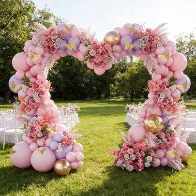 179PCS Pink & Purple Balloon Set With Butterflies Scene Decorations, Room Decorations Graduation Ceremonies, Birthdays, Weddings, Anniversaries, Mother's Day Bridal Shower Gifts, Party Supplies, Theme Party Decorations