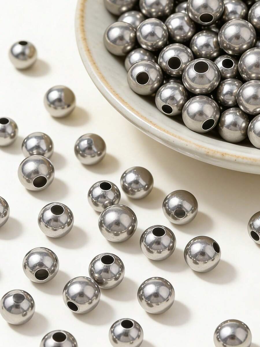 100/200pcs Stainless Steel Leather Beads, Decorative Beads, DIY Jewelry Making Materials For Necklace, Bracelet, Earrings, Handmade Beading Supplies