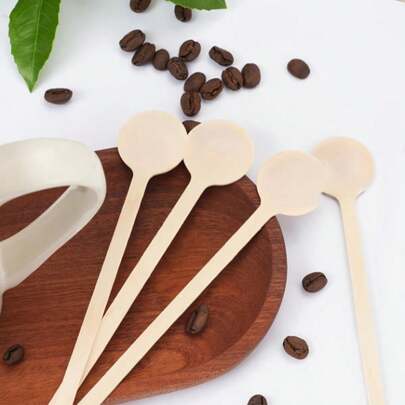 100 pièces Bâtonnets à café en bois à tête ronde, convient pour le café, les cocktails, le thé au lait