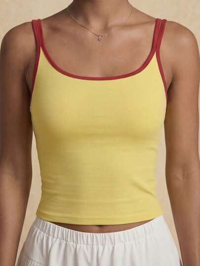 Never me 女士撞色双肩带休闲健身运动背心，内置衬垫胸罩，修身弹力舒适