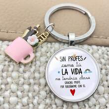 Móc khóa quà tặng Ngày Nhà giáo Tây Ban Nha, Móc khóa Lễ hội Nhà giáo, Móc khóa thủy tinh lồi, Móc khóa màu hồng, Quà tặng tốt nghiệp cho Mẹ, Cha, Lễ tốt nghiệp và Giáo viên - Màu Bạc Cổ - Xem 3