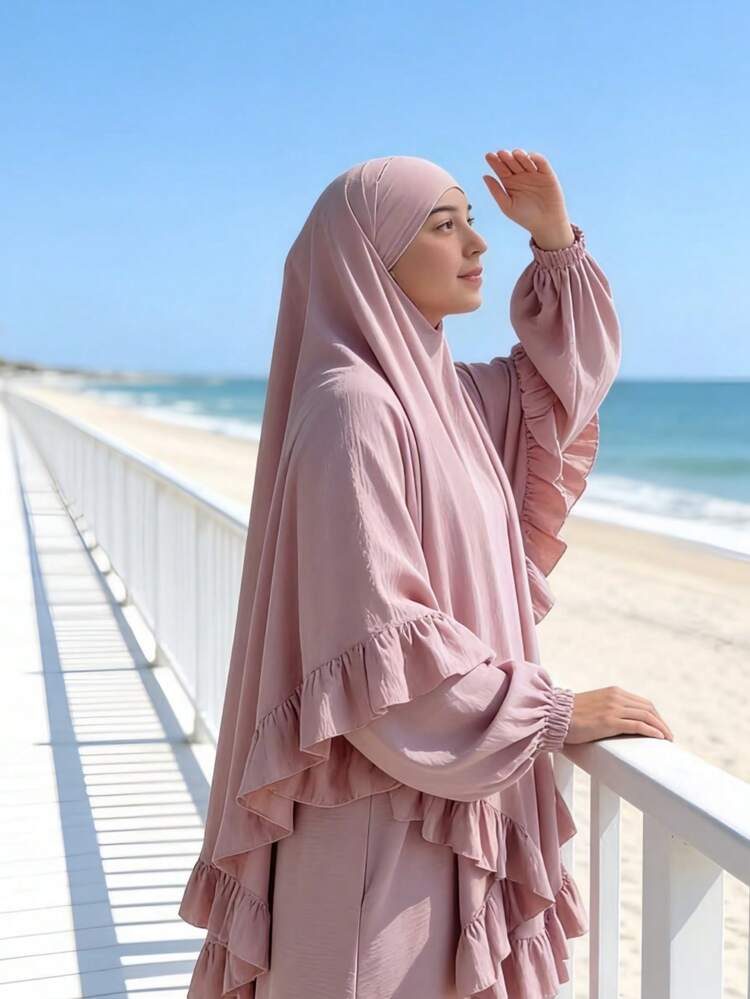 1pc Muslim Headscarf Hijab, Abaya With Pleated Hem Design, Classic Versatile For Daily Wear And Prayer - Multicolor - View 32