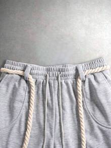 Men's Grey Sports Shorts With Thick Drawstring And Tassel, Streetwear Style For Summer - Light Grey - View 6