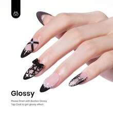 Beetles Top Coat Base Gel & Nail Glue Set-3Pcs No Wipe Top Coat Gel Nail Polish & Base Coat With 9 In 1 Nail Glue Shine Effect Long Lasting Soak Off Uv Light Lamp Diy Nail Gifts For Women & Girls - 3PCS 15ML top base coat & black gel - 查看 2