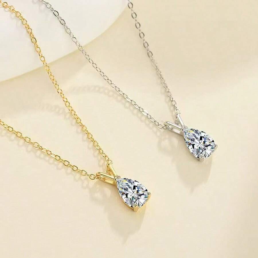Sterling Silver Water Drop GAO Stone Necklace Light Luxury Fashion Versatile Simple High-End Pendant Clavicle Chain