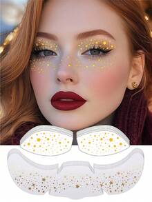 12 Folhas de Adesivos Temporários de Sardas com Glitter para o Rosto, Sombras Douradas, Tatuagens de Sardas Brilhantes em Formato de Estrela para Maquiagem Feminina, Acessórios para Festas, Festivais Coachella, Verão, Formatura e Praia. - Ouro - Ver 10