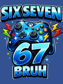 1pc Boys' Casual Cartoon Game Console "67" Graphic Round Neck Short Sleeve T-Shirt, New Summer Collection - Blue - View 2