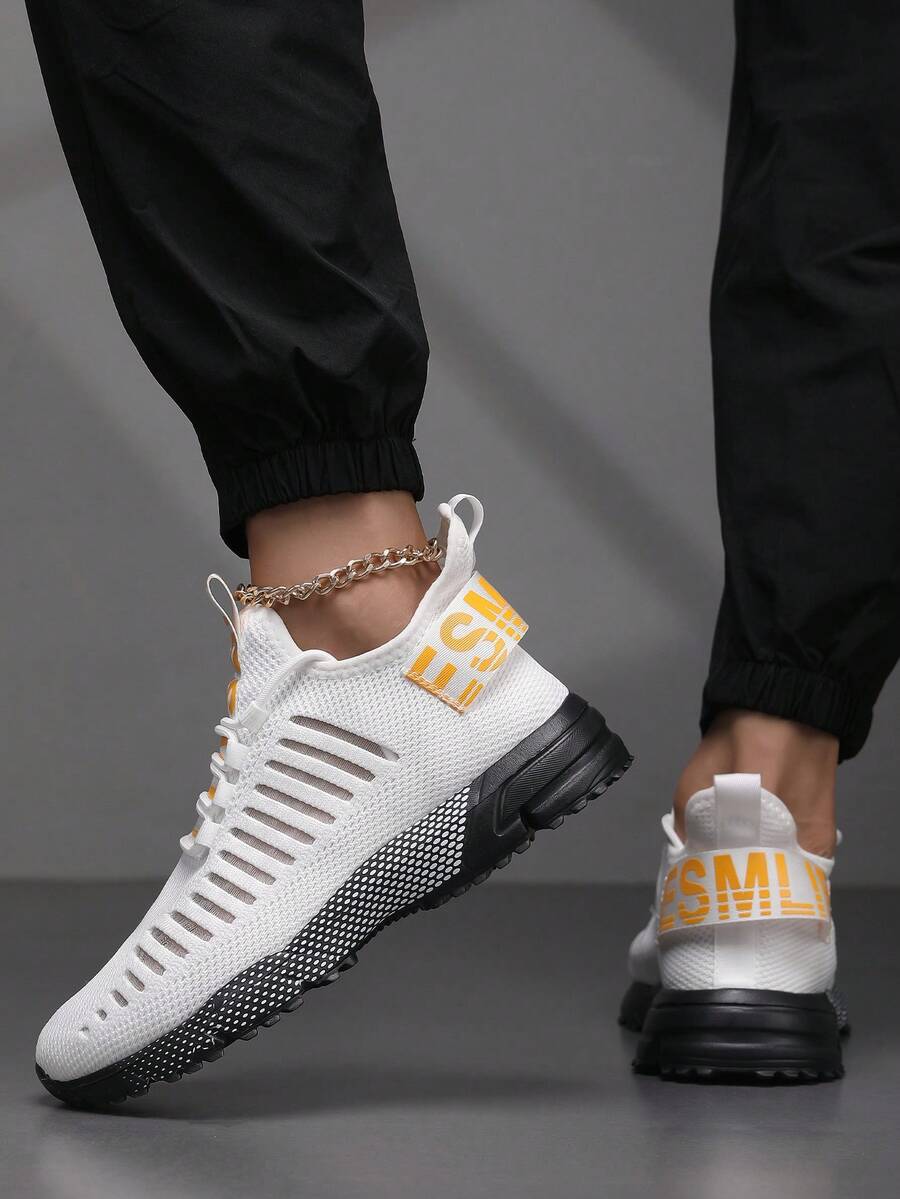 Chaussures décontractées unisexes, taille 36-43, baskets tout-usage pour l'extérieur et les déplacements ! Chaussures de sport en maille blanche respirantes | Semelle épaisse + design rayé, accent de sangle tressée à la mode, légères et amortissantes pour un port confortable prolongé, convient pour le travail, la randonnée en extérieur, les déplacements quotidiens, antidérapantes durables, chaussures décontractées polyvalentes pour hommes, option pratique et rentable - Blanc - Voir 1