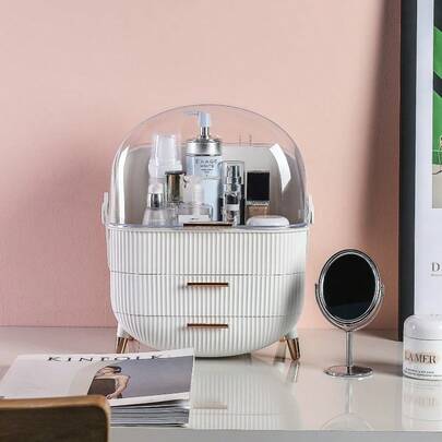 Hộp đựng mỹ phẩm cao cấp chống thấm nước, hộp đựng đồ chăm sóc da và trang điểm 3 tầng có ngăn kéo và nắp đậy, thích hợp cho bàn trang điểm và mặt bàn phòng tắm, hộp đựng mỹ phẩm cỡ lớn có đế chống trượt, quà tặng dành cho phụ nữ.