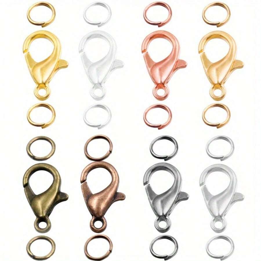 50个12毫米龙虾扣和100个5毫米开口圈，适用于DIY手链和项链制作，珠宝制作套装 - 龍蝦扣+圈 - 查看 1