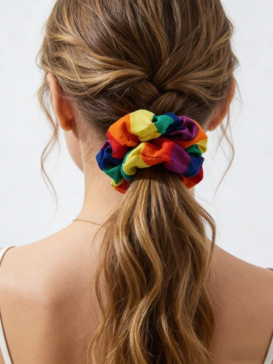1 pezzo/2 pezzi Elastici per capelli a forma di anello con colori arcobaleno, accessori per lo styling dei capelli per ragazze e uso quotidiano, regalo per il mese del Pride - Multicolore - Visualizzare 1