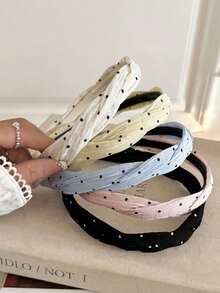 1pc Sweet Criss-Cross Polka Dot Headband, New Spring Arrival High Crown Non-Slip Hairband, Elegant Hair Accessory - Multicolor - View 2