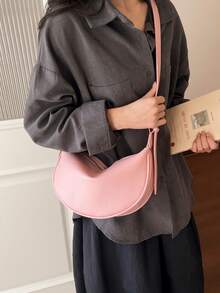 New Fashion Women's Solid Color Minimalist Shoulder Bag, PU Material, Suitable For Dates, Shopping, Versatile And Elegant - Pink - View 9