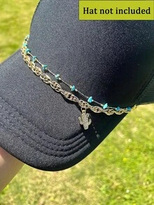 1件 时尚牛仔复古手工绿松石装饰波西米亚风格仙人掌吊坠装饰链靴帽链配饰 - 彩色 - 查看 2