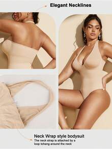 1pc Women's Seamless Removable Strap Camisole, Waist & Abdomen Shaping, Swimsuit Style Shapewear, Can Be Worn With Or Strapless - Apricot - View 9