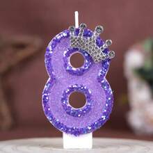 1pc Number Birthday Candle, Silver Crown Decorated Cake Candle, 0-9 Purple Sparkling Number Candle, Suitable For Birthday Cakes, Large Holiday Parties, Suitable For Both Men And Women - Purple - View 11