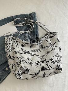 Retro Striped Canvas Tote Bag, Large Capacity Multi-Purpose, Suitable For Work, School Or Outing, Student Backpack, Canvas Bag, Beach Bag [Vertical Stripe Colors Randomly Arranged] - Black - View 7