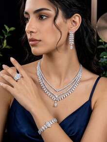 1 套浪漫方晶锆石流苏首饰套装，适合作为情人节礼物送给女士 - 查看 4