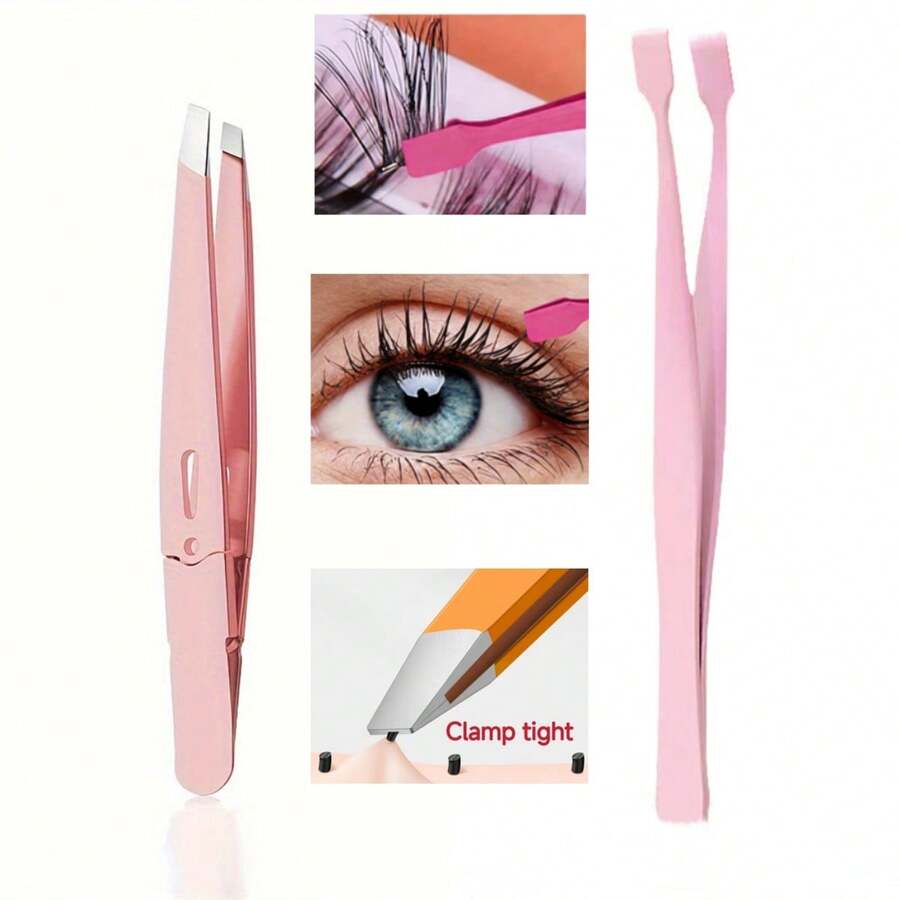 2件套不锈钢眉镊和睫毛夹套装，高精度化妆工具，用于修眉、卷翘睫毛和脱毛