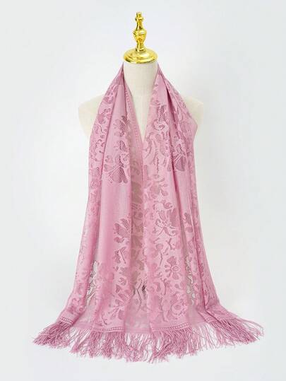 1 pieza Vestido de noche elegante de encaje calado para mujer, chal de atmósfera nupcial