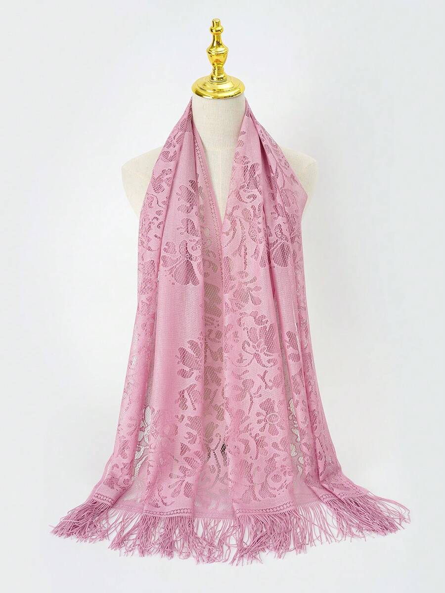 1件装女士优雅蕾丝镂空晚礼服新娘氛围围巾披肩 - 粉色 - 查看 1