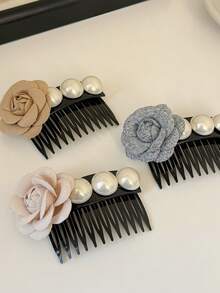 1个时尚珍珠花朵发梳，甜美清新防滑发夹，适合春夏丸子头、侧刘海等造型 - 彩色 - 查看 7