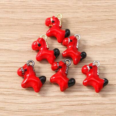 5 قطع سبيكة حمراء قلادة معلقة بشكل قطرات زيت حيوانية، قلادة معلقة بشكل ساق فضية صغيرة على شكل حصان مع شارب، صنع مجوهرات DIY للعقد والأساور والمفاتيح