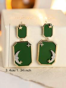 1对女士耳环，夸张方形几何立方氧化锆耳环，优雅星月时尚百搭耳环，适合作为礼物和日常佩戴 - 耳環 - 查看 6