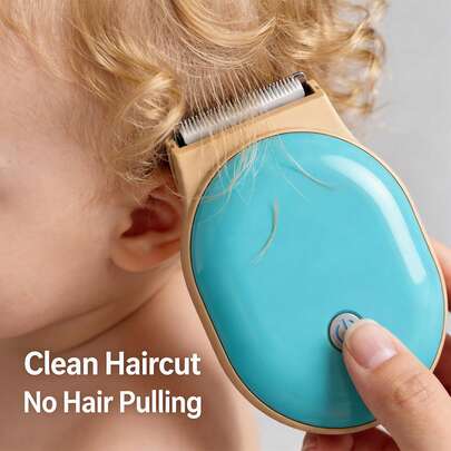 1套婴儿理发器，HC300，新款迷你电动理发器，蓝黄配色，静音儿童理发器，防水可充电无线婴儿理发套装，适合婴幼儿使用