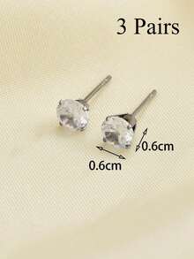 2pcs Elegant Lady Style White Zirconia Stud Earrings, Versatile Fashion Jewelry Suitable For Various Occasions, Ideal Gift For Girlfriend, Wife, Mother, Family And Friends, Birthday, Anniversary, Popular Among Young Women - Multicolor - View 6