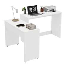 Desk/Shelf + Chest Of Drawers - Compact 2-In-1 Desk, Extendable, Made Entirely Of 1.8 Cm Thick Wood, Equipped With Casters, Flexibly Combinable, Folding Desk - White + Particleboard - View 6