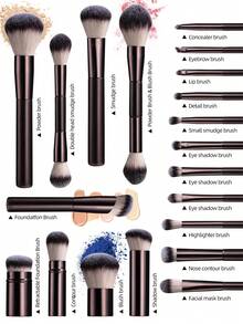 BS-MALL 20件套专业化妆刷套装，含时尚化妆包，包括粉底刷、腮红刷、修容刷 - 咖啡棕 - 查看 4