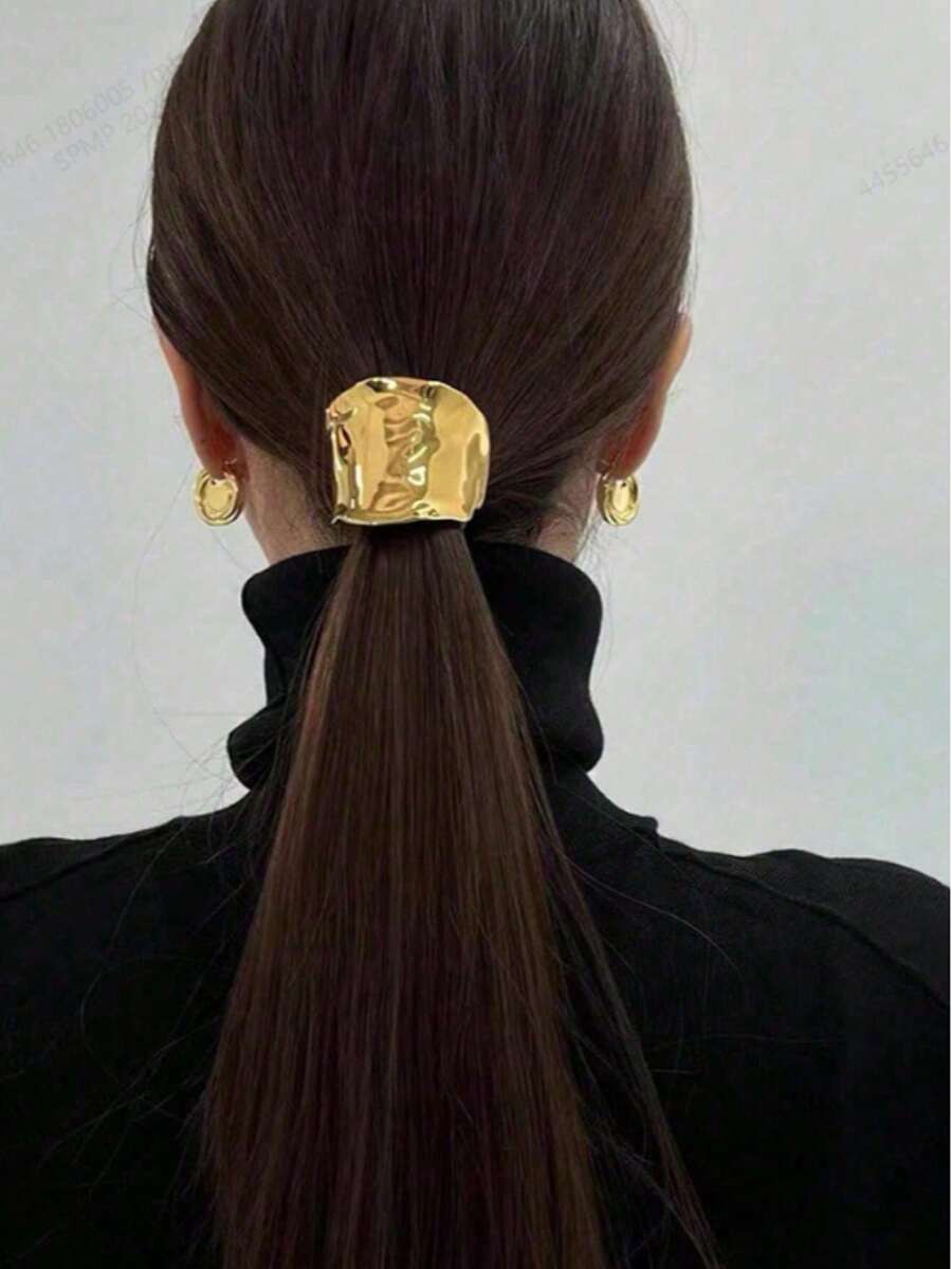 1件金色幾何金屬彈性髮箍，極簡奢華髮飾，金屬編織髮夾，適合女性萬聖節婚禮禮物